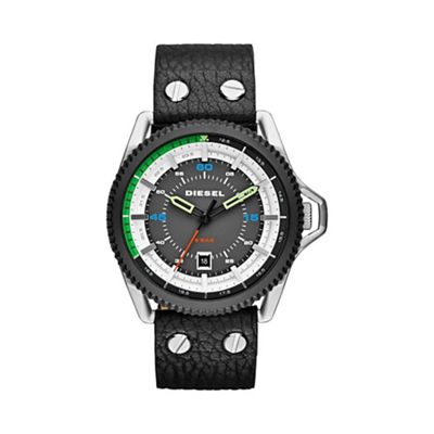 Men's 'Rollcage' black dial & leather strap watch dz1717